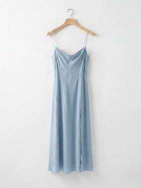 Reformation Juliette Dress - Light Blue Slip Dress with Cowl Neck